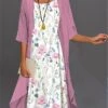 Women's Two Piece Dress Set Casual Dress Chiffon Dress Outdoor Daily Fashion Streetwear Print Midi Dress Crew Neck Half Sleeve Floral Regular Fit Pink Navy Blue Blue Fall Winter S M L XL XXL
