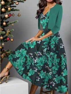 Women's Two Piece Dress Set Casual Dress Swing Dress Outdoor Daily Fashion Elegant Print Midi Dress V Neck Half Sleeve Floral Regular Fit Black Royal Blue Blue Fall Winter S M L XL XXL 9 Women's Two Piece Dress Set Casual Dress Swing Dress Outdoor Daily Fashion Elegant Print Midi Dress V Neck Half Sleeve Floral Regular Fit Black Royal Blue Blue Fall Winter S M L XL XXL -HAYz Clothing Shop hsqsnu1697424509887