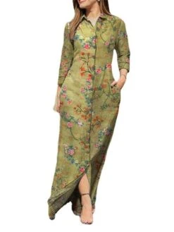 Women's Shirt Dress Casual Dress Shift Dress Maxi Long Dress Winter Dress Daily Holiday Polyester Casual Mature Shirt Collar Button Pocket Long Sleeve Summer Spring Fall 2023 Regular Fit Pink Blue -HAYz Clothing Shop hsupuo1657786309203