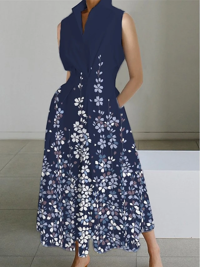 Women's Shirt Dress Casual Dress Maxi Long Dress Outdoor Office Business Polyester Fashion Modern Shirt Collar Button Pocket Sleeveless Summer Spring 2023 Regular Fit White Pink Blue Floral S M L XL 5 Women's Shirt Dress Casual Dress Maxi Long Dress Outdoor Office Business Polyester Fashion Modern Shirt Collar Button Pocket Sleeveless Summer Spring 2023 Regular Fit White Pink Blue Floral S M L XL - Image 5