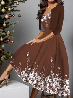 Women's Two Piece Dress Set Casual Dress Swing Dress Outdoor Daily Fashion Elegant Print Midi Dress V Neck Half Sleeve Floral Regular Fit Black Royal Blue Blue Fall Winter S M L XL XXL 8 Women's Two Piece Dress Set Casual Dress Swing Dress Outdoor Daily Fashion Elegant Print Midi Dress V Neck Half Sleeve Floral Regular Fit Black Royal Blue Blue Fall Winter S M L XL XXL -HAYz Clothing Shop htdooh1697424508429