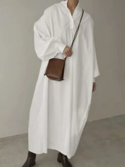 Women's Casual Dress Cotton Linen Dress Loose Dress Maxi Long Dress Polyester Daily Casual Daily Outdoor Daily Holiday Stand Collar Button Long Sleeve Spring Fall Winter 2023 Loose Fit ArmyGreen