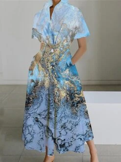 Women's Shirt Dress Casual Dress Swing Dress Maxi Long Dress Outdoor Office Daily Polyester Fashion Modern Shirt Collar Button Pocket Short Sleeve Summer Spring 2023 Loose Fit Black White Pink Floral -HAYz Clothing Shop htzeqf1689924469867