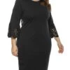 Women‘s Plus Size Curve Party Dress Wedding Guest Dress Black Dress Bodycon Mini Dress Pink 3/4 Length Sleeve Pure Color Patchwork Fall Winter Autumn Crew Neck Fashion Wedding Guest Vacation