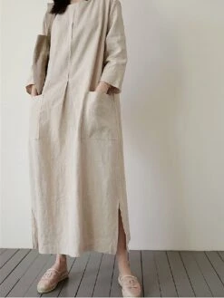 Women's Casual Dress Cotton Linen Dress Maxi Long Dress Linen / Cotton Blend Basic Classic Outdoor Daily Vacation Crew Neck Pocket Split 3/4 Length Sleeve Spring Fall Autumn 2023 Loose Fit Red Apricot 28 Women's Casual Dress Cotton Linen Dress Maxi Long Dress Linen / Cotton Blend Basic Classic Outdoor Daily Vacation Crew Neck Pocket Split 3/4 Length Sleeve Spring Fall Autumn 2023 Loose Fit Red Apricot -HAYz Clothing Shop humggy1692872469356