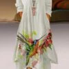 Women‘s Plus Size Curve Holiday Dress Print Crew Neck Long Sleeve Fall Winter Casual Vintage Maxi Long Dress Daily Dress
