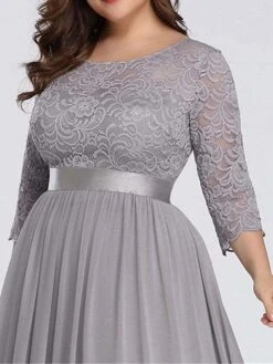 Women's Plus Size Curve Prom Dress Party Dress Lace Dress Long Dress Maxi Dress White Pink Wine 3/4 Length Sleeve Pure Color Lace Spring Fall Winter Crew Neck Fashion Birthday Evening Party -HAYz Clothing Shop huuhss1692156790579