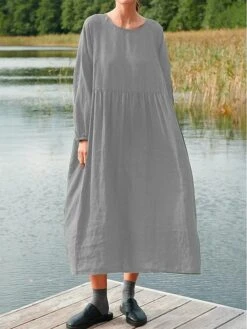 Women's Cotton Linen Dress Midi Dress Linen Cotton Blend Basic Daily Crew Neck Splice Basic Long Sleeve Spring Fall 2023 Loose Fit Light Pink ArmyGreen Black Plain S M L XL 2XL 9 Women's Cotton Linen Dress Midi Dress Linen Cotton Blend Basic Daily Crew Neck Splice Basic Long Sleeve Spring Fall 2023 Loose Fit Light Pink ArmyGreen Black Plain S M L XL 2XL -HAYz Clothing Shop huwovs1695283950290