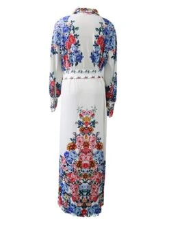 Women's Shirt Dress Casual Dress Swing Dress Maxi Long Dress Outdoor Office Business Polyester Fashion Elegant Shirt Collar Button Tie Belt Long Sleeve Summer Spring Fall 2023 Loose Fit White Floral -HAYz Clothing Shop hvfvrx1689227595619