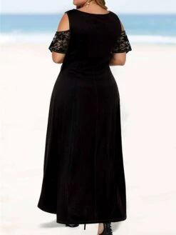 Women‘s Plus Size Curve Party Dress Lace Dress A Line Dress Solid Color Long Dress Maxi Dress Short Sleeve Lace Crew Neck Modern Party Black Red Spring Summer XL XXL 3XL 4XL 5XL -HAYz Clothing Shop hvieyx1672986117849