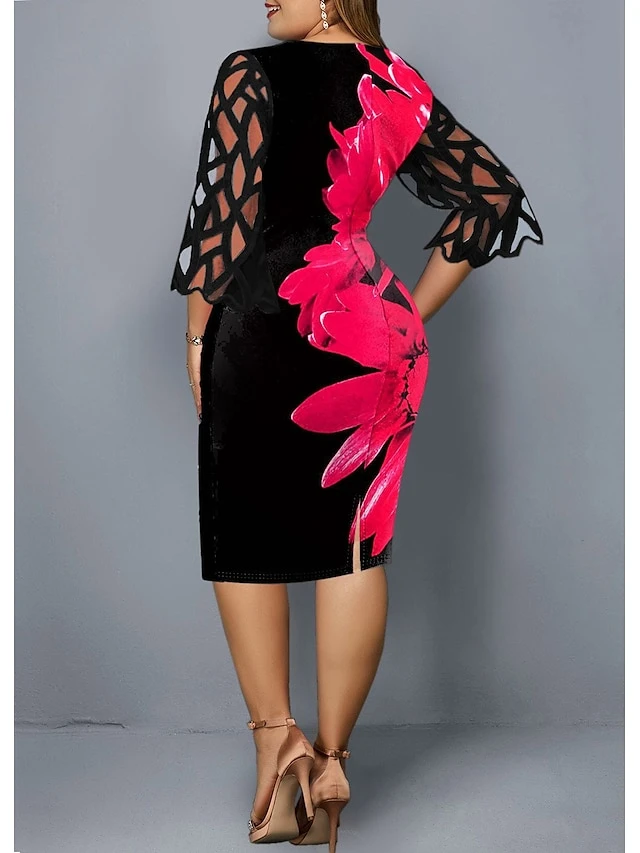 Women‘s Plus Size Curve Party Dress Print Crew Neck 3/4 Length Sleeve Spring Fall Work Casual Prom Dress Midi Dress Casual Daily Dress 4 Women‘s Plus Size Curve Party Dress Print Crew Neck 3/4 Length Sleeve Spring Fall Work Casual Prom Dress Midi Dress Casual Daily Dress - Image 4