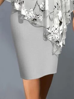 Women‘s Plus Size Curve Work Dress Sheath Dress Chiffon Dress Floral Midi Dress 3/4 Length Sleeve Fake Two Piece Print Crew Neck Fashion Office Gray Summer Spring L XL XXL 3XL 4XL -HAYz Clothing Shop hvtvqa1680078042238