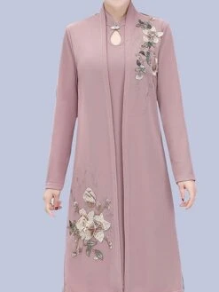 Women's Two Piece Dress Set Print Dress Outdoor Vacation Casual Print Midi Dress Stand Collar Long Sleeve Floral Loose Fit Pink Wine Blue Fall Winter XL XXL XXXL 4XL 5XL -HAYz Clothing Shop hwprsn1675853179753