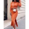 Women's Two Piece Dress Set Casual Dress Sweater Dress Outdoor Daily Fashion Streetwear Split Midi Dress Crew Neck Long Sleeve Plain Regular Fit Black White Orange Fall Winter S M L XL XXL