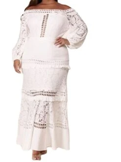 Women‘s Plus Size Curve Flattering Dresses Elegant Apple Shaped Dress Wedding Guest Party Dress Print Off Shoulder Ruffle Long Sleeve Spring Fall Prom Dress Maxi Long Dress Party Going Out Dress Lace -HAYz Clothing Shop hxvpac1659508710903