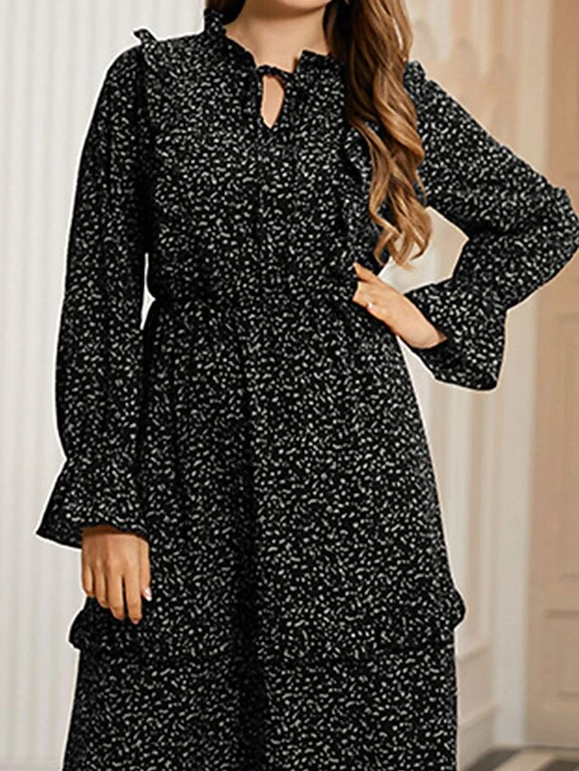 Women's Plus Size Party Dress Wedding Guest Dress Empire Waist Dresses Long Dress Maxi Dress Black Long Sleeve Print Lace Up Spring Fall Winter V Neck Fashion Winter Dress Evening Party Wedding Guest 2 Women's Plus Size Party Dress Wedding Guest Dress Empire Waist Dresses Long Dress Maxi Dress Black Long Sleeve Print Lace Up Spring Fall Winter V Neck Fashion Winter Dress Evening Party Wedding Guest - Image 2