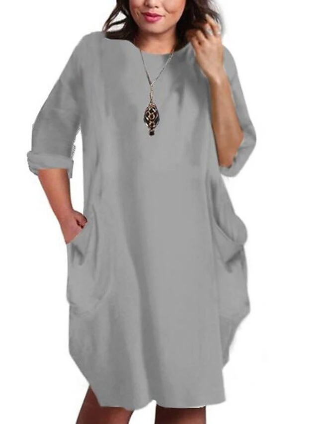 Women‘s Plus Size Curve T Shirt Dress Tee Dress Plain Crew Neck Long Sleeve Fall Winter Hot Knee Length Dress Casual Daily Dress 4 Women‘s Plus Size Curve T Shirt Dress Tee Dress Plain Crew Neck Long Sleeve Fall Winter Hot Knee Length Dress Casual Daily Dress - Image 4