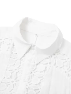 Women's Shirt Dress Casual Dress Cotton Linen Dress Mini Dress Lace Basic Classic Outdoor Daily Vacation Shirt Collar Lace Patchwork Long Sleeve Summer Spring Fall 2023 Loose Fit White Sky Blue Plain -HAYz Clothing Shop hzctwr1684138288019