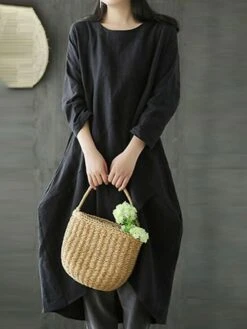 Women's Cotton Linen Dress Casual Dress Shift Dress Maxi Long Dress Cotton Blend Casual Winter Dress Daily Going Out Crew Neck Pocket Layered Long Sleeve Summer Spring Fall 2023 Loose Fit Black Green 9 Women's Cotton Linen Dress Casual Dress Shift Dress Maxi Long Dress Cotton Blend Casual Winter Dress Daily Going Out Crew Neck Pocket Layered Long Sleeve Summer Spring Fall 2023 Loose Fit Black Green -HAYz Clothing Shop hzfxbz1653381110980