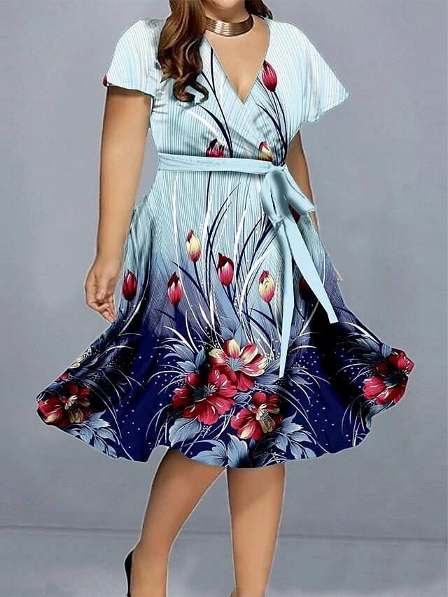Women‘s Plus Size Curve Casual Dress A Line Dress Floral Gradient Midi Dress Short Sleeve Print V Neck Elegant Daily Black Red Summer Spring L XL XXL 3XL 4XL 2 Women‘s Plus Size Curve Casual Dress A Line Dress Floral Gradient Midi Dress Short Sleeve Print V Neck Elegant Daily Black Red Summer Spring L XL XXL 3XL 4XL - Image 2