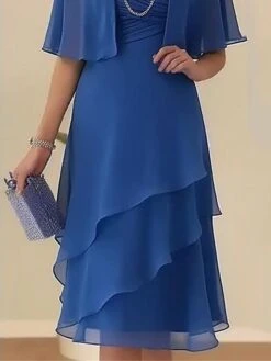 Women's Two Piece Dress Set Casual Dress Chiffon Dress Outdoor Office Elegant Modern Layered Midi Dress V Neck Half Sleeve Plain Regular Fit Blue Summer Spring M L XL XXL 3XL -HAYz Clothing Shop iahhon1684900939511