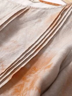 Women's Casual Dress Linen Dress Midi Dress Linen Fashion Romantic Outdoor Daily Holiday Crew Neck Pocket Print 3/4 Length Sleeve Fall Winter Autumn 2023 Loose Fit Blue Orange Painting Flower M L XL -HAYz Clothing Shop iaujzw1694418654663