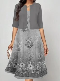 Women's Two Piece Dress Set Casual Dress Print Dress Outdoor Daily Fashion Elegant Print Midi Dress V Neck Half Sleeve Floral Regular Fit Blue Fuchsia Green Fall Winter S M L XL XXL -HAYz Clothing Shop iawser1693214101385