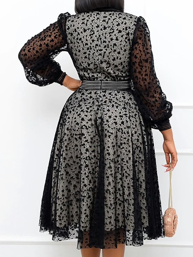 Women‘s Plus Size Curve Black Dress Easter Dress Crew Neck Lace Vacation Dress Solid Color Long Sleeve Fall Winter Prom Dress Midi Dress 5 Women‘s Plus Size Curve Black Dress Easter Dress Crew Neck Lace Vacation Dress Solid Color Long Sleeve Fall Winter Prom Dress Midi Dress - Image 5