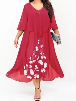 Women's Plus Size Curve Work Dress Floral V Neck Ruched 3/4 Length Sleeve Spring Summer Work Elegant Midi DressLayered Formal Vacation Dress 36 Women's Plus Size Curve Work Dress Floral V Neck Ruched 3/4 Length Sleeve Spring Summer Work Elegant Midi DressLayered Formal Vacation Dress -HAYz Clothing Shop ibubck1677034912754