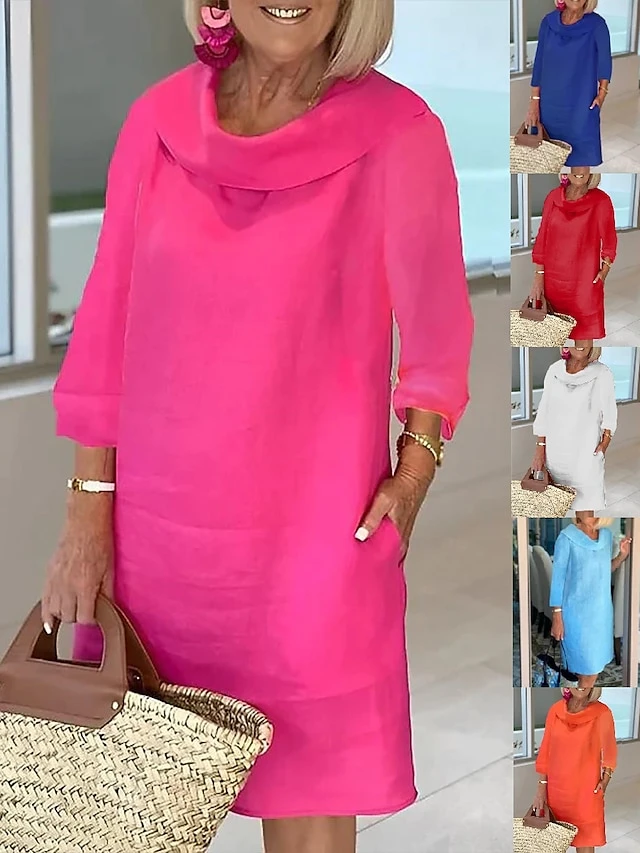 Women's Casual Dress Cotton Linen Dress Shift Dress Midi Dress Linen Basic Classic Outdoor Daily Vacation Cowl Neck Pocket 3/4 Length Sleeve Summer Spring Fall 2023 Loose Fit Light Blue White Wine 1 Women's Casual Dress Cotton Linen Dress Shift Dress Midi Dress Linen Basic Classic Outdoor Daily Vacation Cowl Neck Pocket 3/4 Length Sleeve Summer Spring Fall 2023 Loose Fit Light Blue White Wine