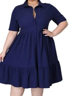 Women's Plus Size Easter Dress Shirt Dress Solid Color Shirt Collar Ruched Half Sleeve Spring Fall Casual Preppy Knee Length Dress Casual Daily Dress -HAYz Clothing Shop ickycz1635235230698