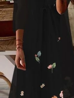 Women's Casual Dress Dress Set Two Piece Dress Midi Dress Black Long Sleeve Floral Print Fall Winter Autumn V Neck Casual Winter Dress Fall Dress Loose Fit 2023 S M L XL XXL 3XL 4XL 5XL -HAYz Clothing Shop icptsa1662027980983