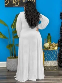 Women‘s Plus Size Curve Easter Dress V Neck Vacation Dress Solid Color Long Sleeve Winter Fall Stylish Casual Maxi Dress Holiday Date Dress Black Dress -HAYz Clothing Shop icqbuo1639626794162