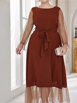 Women's Plus Size Prom Dress Party Dress Wedding Guest Dress Long Dress Maxi Dress Black Brown Long Sleeve Pure Color Lace Up Fall Winter Autumn Crew Neck Fashion Winter Dress Evening Party Wedding -HAYz Clothing Shop icrhbc1693535311986