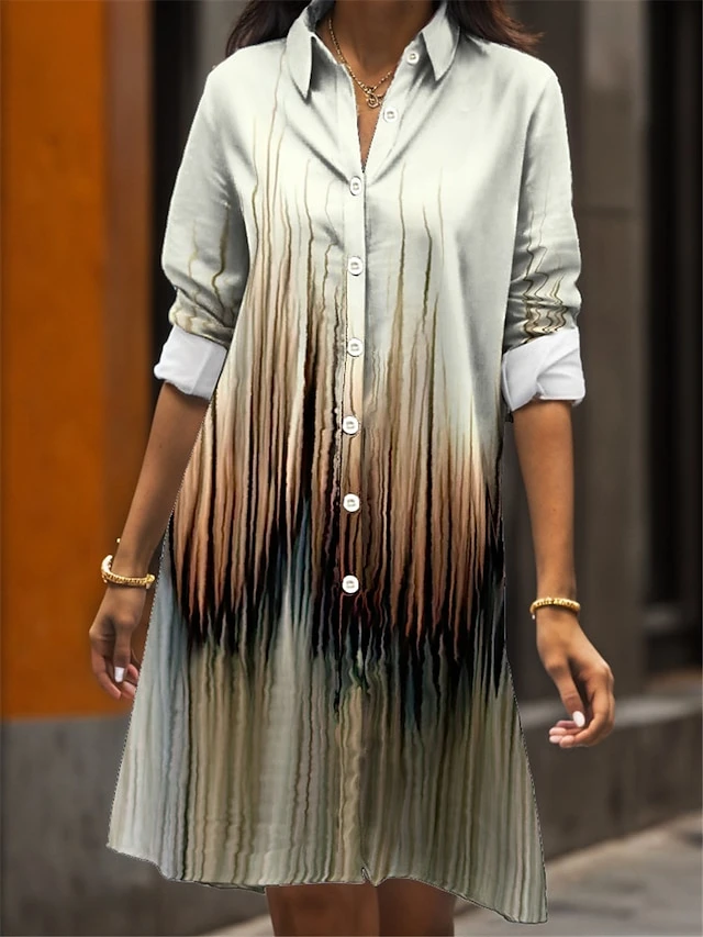 Women's Shirt Dress Casual Dress Midi Dress Outdoor Daily Date Polyester Fashion Classic Shirt Collar Button Pocket Long Sleeve Fall Winter 2023 Loose Fit Yellow Pink Striped Ombre S M L XL 2XL 2 Women's Shirt Dress Casual Dress Midi Dress Outdoor Daily Date Polyester Fashion Classic Shirt Collar Button Pocket Long Sleeve Fall Winter 2023 Loose Fit Yellow Pink Striped Ombre S M L XL 2XL - Image 2