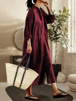 Women's Shirt Dress Casual Dress Cotton Linen Dress Maxi Long Dress Linen / Cotton Blend Basic Classic Outdoor Daily Vacation Crew Neck Button Long Sleeve Spring Fall Winter 2023 Loose Fit ArmyGreen 6 Women's Shirt Dress Casual Dress Cotton Linen Dress Maxi Long Dress Linen / Cotton Blend Basic Classic Outdoor Daily Vacation Crew Neck Button Long Sleeve Spring Fall Winter 2023 Loose Fit ArmyGreen -HAYz Clothing Shop idnudh1692267152163