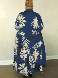 Women‘s Plus Size Curve Denim Dress Casual Dress Swing Dress Leaf Midi Dress Long Sleeve Button Print Shirt Collar Fashion Daily White Blue Fall Spring XL XXL 3XL 4XL 5XL -HAYz Clothing Shop idqovh1676009688699