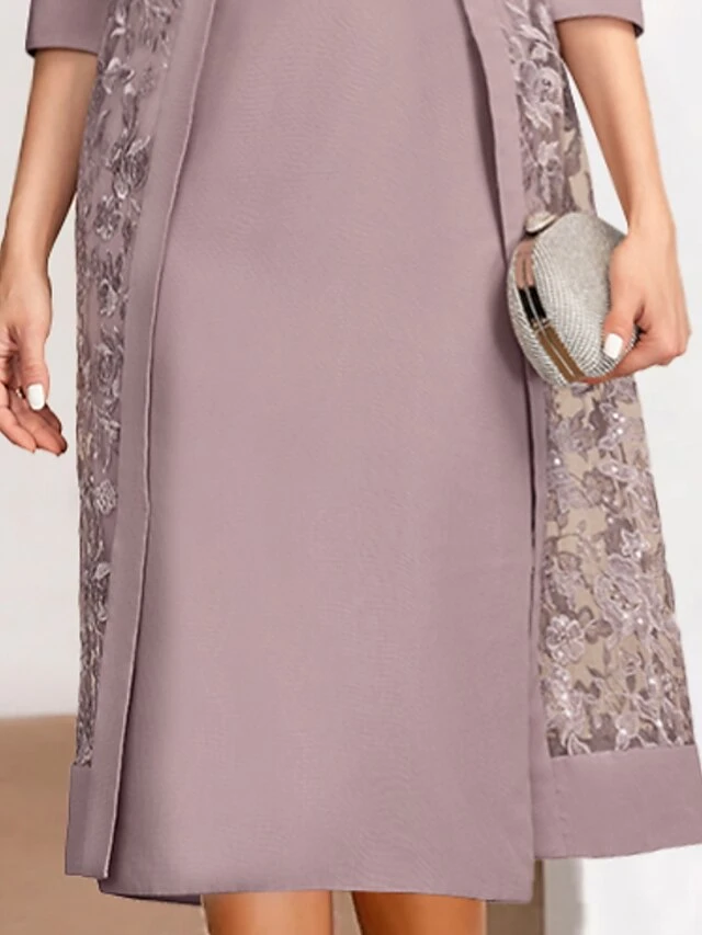 Women's Lace Dress Dress Set Two Piece Dress Midi Dress Pink Half Sleeve Pure Color Mesh Summer Spring Fall Crew Neck Fashion Office Wedding Guest 2023 S M L XL XXL 3XL 8 Women's Lace Dress Dress Set Two Piece Dress Midi Dress Pink Half Sleeve Pure Color Mesh Summer Spring Fall Crew Neck Fashion Office Wedding Guest 2023 S M L XL XXL 3XL - Image 8