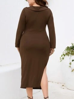 Women‘s Plus Size Curve Party Dress Cocktail Dress Bodycon Midi Dress Black Wine Purple Long Sleeve Pure Color Ruched Spring Fall Winter V Neck Fashion Winter Dress Birthday Wedding Guest 2023 -HAYz Clothing Shop ierphl1691464083034