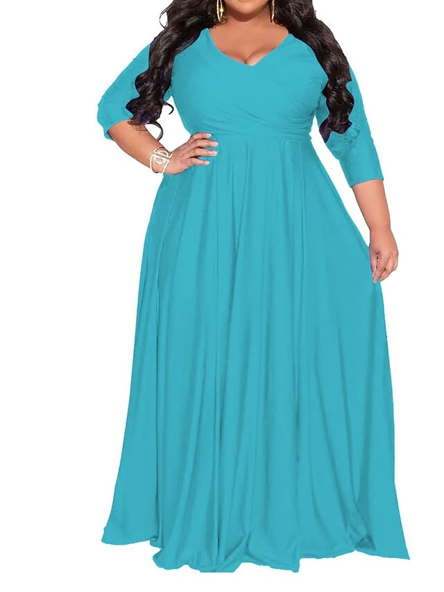 Women‘s Plus Size Curve Party Dress Pure Color V Neck 3/4 Length Sleeve Fall Spring Elegant Maxi Long Dress Party Evening Party Dress 14 Women‘s Plus Size Curve Party Dress Pure Color V Neck 3/4 Length Sleeve Fall Spring Elegant Maxi Long Dress Party Evening Party Dress - Image 14