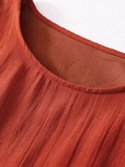 Women's Casual Dress Linen Dress Swing Dress Midi Dress Linen Classic Style Classic Outdoor Daily Holiday Crew Neck Ruched Embroidered Short Sleeve Fall Winter Autumn 2023 Loose Fit White Red Plain M -HAYz Clothing Shop ifiqoh1694418666486