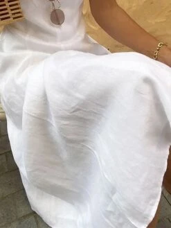 Women's Casual Dress Cotton Linen Dress Maxi Long Dress Cotton Blend Fashion Modern Outdoor Daily Vacation V Neck Ruched Sleeveless Summer Spring 2023 Regular Fit White Plain S M L XL 2XL -HAYz Clothing Shop ifjhfv1677135016939