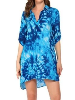 Women's Shirt Dress Beach Dress Beach Wear Mini Dress Button Plus High Low Casual Leopard Turndown 3/4 Length Sleeve Loose Fit Outdoor Daily Azure Black 2023 Spring Summer S M L XL -HAYz Clothing Shop ifnwsh1676892557371