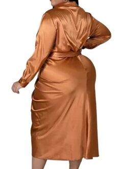 Women‘s Plus Size Curve Flattering Dresses Elegant Apple Shaped Dress Wedding Guest Work Dress Pure Color Shirt Collar Long Sleeve Fall Winter Work Midi Dress Going Out Work Dress Shirt Dress -HAYz Clothing Shop iftbzd1663665118425