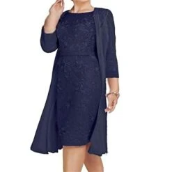 Women‘s Plus Size Curve Two Piece Dress Solid Color Crew Neck Lace 3/4 Length Sleeve Spring Fall Basic Work Knee Length Dress Formal Party Dress Cotton -HAYz Clothing Shop igxtqh1649313522964