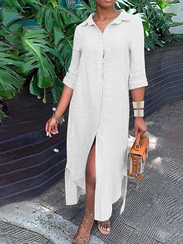 Women's Shirt Dress Cotton Linen Dress Casual Dress Maxi Long Dress Cotton Blend Classic Casual Outdoor Daily Vacation Shirt Collar Button Split Long Sleeve Summer Spring Fall 2023 Loose Fit White 1 Women's Shirt Dress Cotton Linen Dress Casual Dress Maxi Long Dress Cotton Blend Classic Casual Outdoor Daily Vacation Shirt Collar Button Split Long Sleeve Summer Spring Fall 2023 Loose Fit White