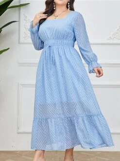Women's Plus Size Prom Dress Party Dress Corset Dress Long Dress Maxi Dress Light Blue Long Sleeve Pure Color Drawstring Fall Winter Autumn Square Neck Fashion Winter Dress Evening Party Wedding Guest -HAYz Clothing Shop ihkngs1693535309053