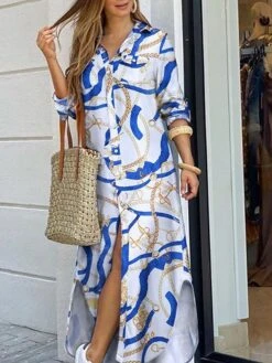 Women's Shirt Dress Long Dress Maxi Dress Black Blue Army Green Long Sleeve Leopard Patchwork Fall Spring Shirt Collar Winter Dress Fall Dress Loose Fit S M L XL XXL -HAYz Clothing Shop ihqmon1608278552865