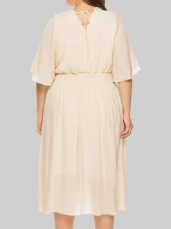 Women‘s Plus Size Curve Party Dress Wedding Guest Dress Swing Dress Midi Dress Black Beige Half Sleeve Pure Color Pleated Summer Spring Fall V Neck Party Birthday Wedding Guest Vacation 2023 -HAYz Clothing Shop ihvpju1691399368012