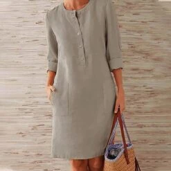 Women‘s Casual Dress Cotton Linen Dress Shift Dress Knee Length Dress Gray Khaki Orange Dark Gray Long Length Sleeve Pure Color Pocket Button Spring Summer Fall Crew Neck Basic Loose S M L XL XXL 26 Women‘s Casual Dress Cotton Linen Dress Shift Dress Knee Length Dress Gray Khaki Orange Dark Gray Long Length Sleeve Pure Color Pocket Button Spring Summer Fall Crew Neck Basic Loose S M L XL XXL -HAYz Clothing Shop ihxycc1669034014596